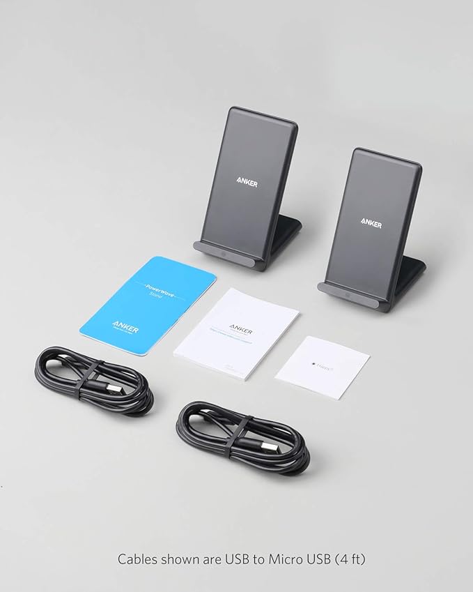 Anker 313 Wireless Charger (Stand), Qi-Certified for iPhone 17/17 Pro/17 Pro Max/16/15/14/13, 10W Fast-Charging Galaxy S23 S22 S21(No AC Adapter) (Black, 2 Pack)