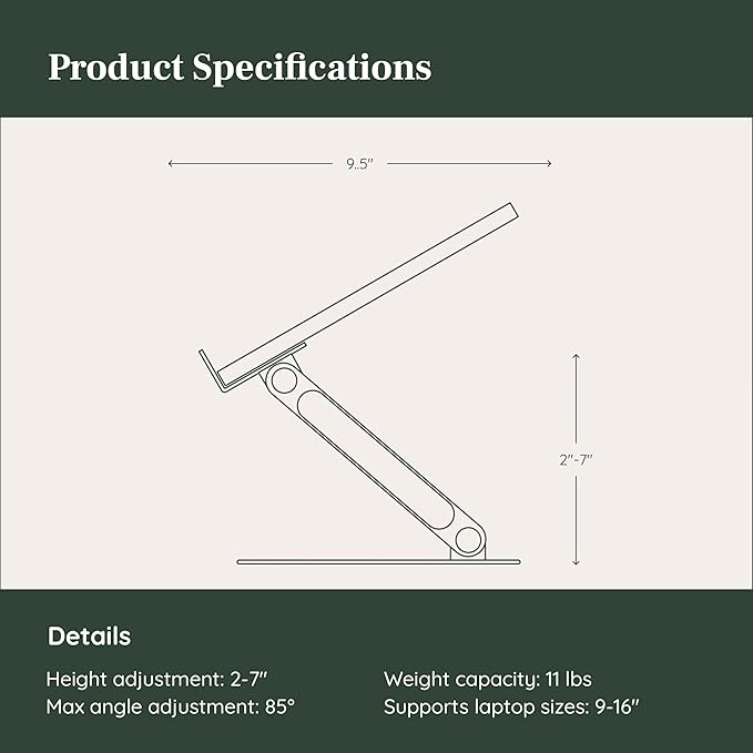 Branch Adjustable Laptop Stand - Portable Wooden Laptop Riser with Customizable Height & Angle - Foldable - Secure Silicon Grips for Home or Office - Woodgrain