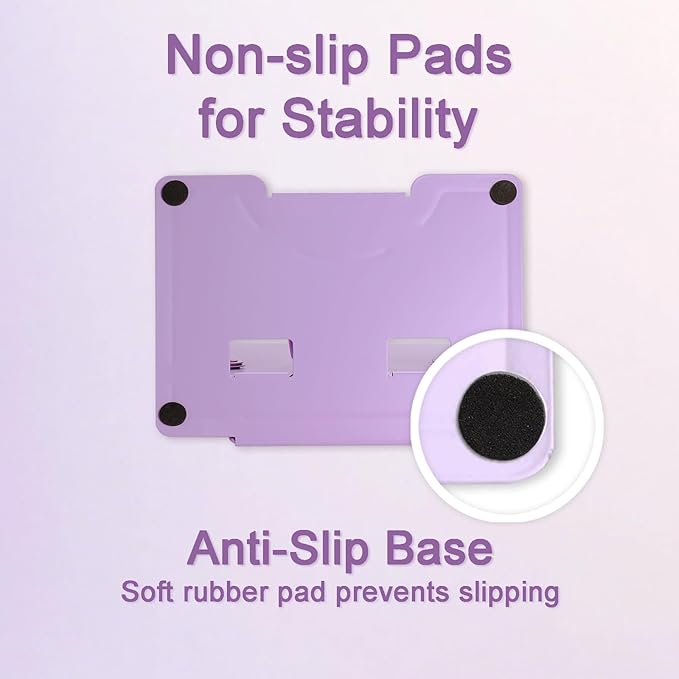 Metal Desk Book Stand for Reading with Adjustable Clips, Hands-Free Foldable Book Holder for Kids, Portable Document Stand for Desk, Display Stand for Recipes, Cookbooks, Tablets - Purple