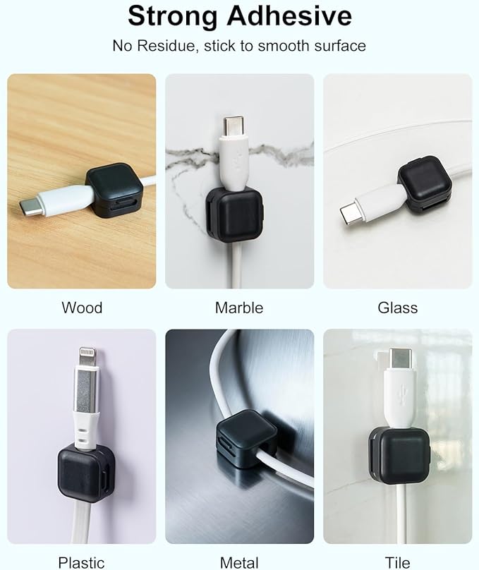 Art3d 8 Pack Magnetic Cable Clips, Black Cable Management Accessories, Cord Smooth Adjustable & Adhesive Backing Cord Organizer for Office Home Organization, Desk, Wall, Nightstand, Phone, Car