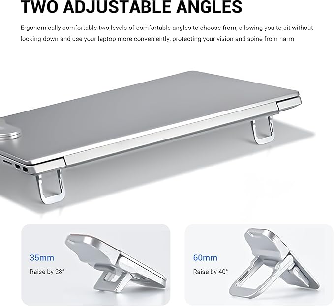 Mini Laptop Stand for Desk, 4pcs Portable Laptop Stands Self-Adhesive Invisible Keyboard Riser Adjustable Tilt, Zinc Alloy Lapto-p Feet Cooling Pad for MacBook, Tablet (4Pack, Silver)