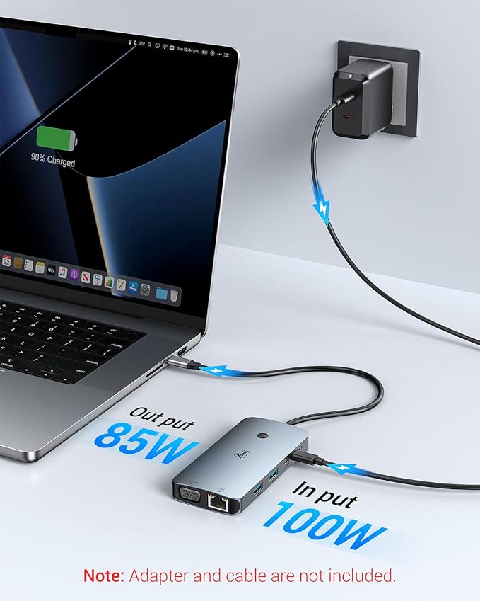 Laptop Docking Station 4 Monitors, 9 in 1, Dual HDMI+DP+VGA, 100W PD, 5Gbps, 3 USB C/A Ports, Ethernet, LIONWEI Docking Station Dual Monitor, USB C Hub for Dell/HP/Surface/MacBook