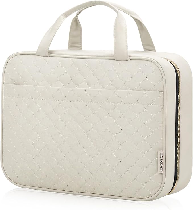 HXLGMD Travel Size Toiletry Bag for Women, Portable Cosmetic Bag with Hanging Hook, Travel Essentials Water-resistant Makeup Organizer for Accessories, Shampoo, Full-size Container, Toiletries