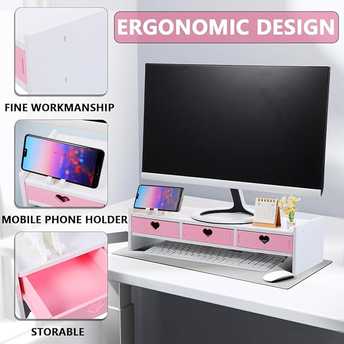 Multi-Purpose Computer Monitor Stand Riser 19.29X7.48X3.93In Elevated Rack Desk Organizer for Space Saving and Desktop Screen Comfort