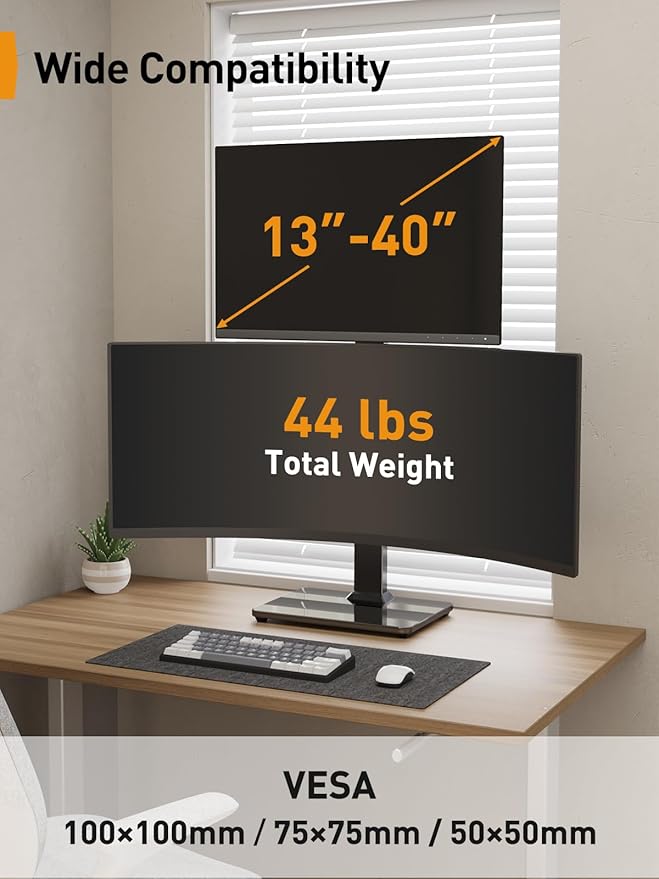 Perlegear Dual Vertical Monitor Stand for 13-40 inch Screen, 13 Height Settings, Dual Computer Stand with 360 Degree Rotation, Up to 44 lbs, Max VESA 100x100mm, PGTVS30