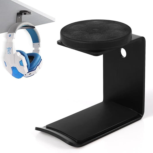 Magnetic Headphone Holder, Headset Hooks, Aluminum Headphone Hanger for Desk & Table, Headphone Mount Stand with Rubber Pad, Compatible with All Gaming Headsets (Black)
