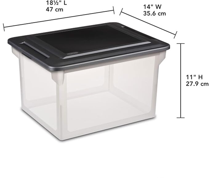 Sterilite File Box, Stackable Storage Bin with Lid, Organize Receipts, Bills, Taxes and Papers in the Home, Office, Clear Base with Black Lid, 16-Pack