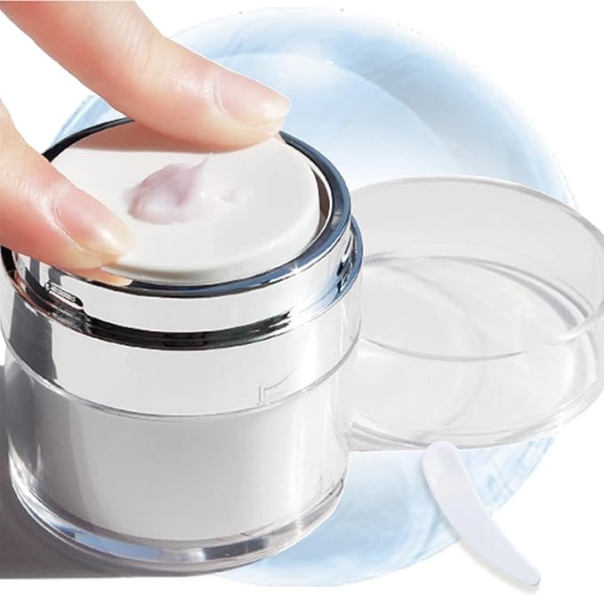Airless Pump Jar - Refillable Travel Size Containers for Toiletries, Leak Proof Vacuum Lotion Dispenser for Moisturizer, Cream & Skincare, TSA Approved Travel Bottles Set (15/30/50ml)