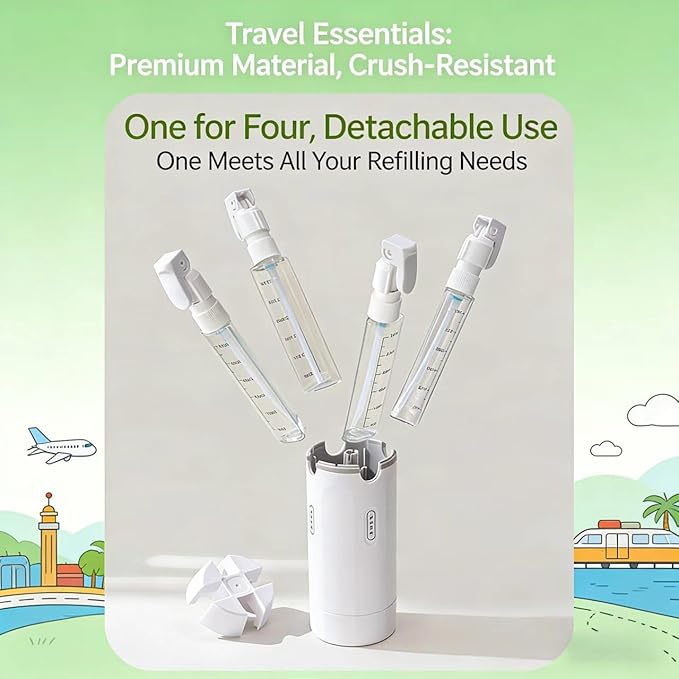 2026 New Model 4 in 1 Travel Dispenser Set – 4 Pack 30ml Leak-Proof Pump Bottles, Refillable Travel Size Containers for Shampoo, Lotion & Skincare, Portable 4 in 1 Travel Dispenser (2-in-1)