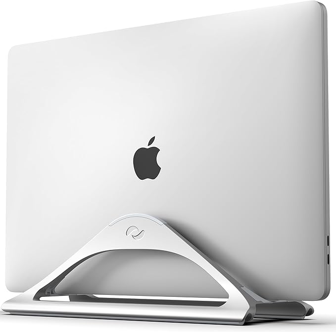 HumanCentric Vertical Laptop Stand for Desks in Silver Color, Upright Adjustable Holder to Dock Apple MacBook Stand, and Other Laptops to Organize Work & Home Office, Automatic Grip