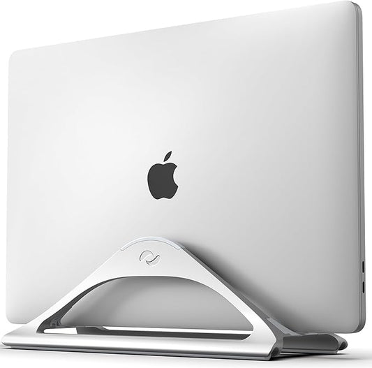HumanCentric Vertical Laptop Stand for Desks in Silver Color, Upright Adjustable Holder to Dock Apple MacBook Stand, and Other Laptops to Organize Work & Home Office, Automatic Grip