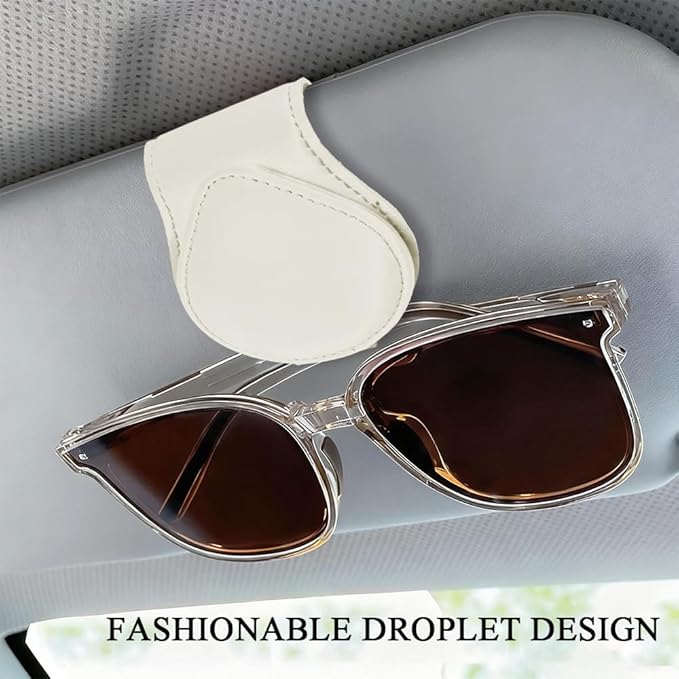 Magnetic Sunglass Holder for Car Visor, Sunglasses Visor Clip, Magnetic Leather Vehicle Glasses Ticket Card Clip, Automotive Eyeglass Hanger Organizer Accessories for Most Vehicles (White)