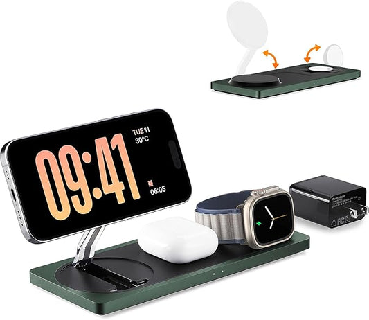 3-in-1 Charging Station for Apple Devices: Used for iPhone and Watch Charging Station with Magsafe Charger Stand, Wireless Charger for iPhone 17 Air 16 15 14 13 Series, Apple Watch Ultra, AirPods Pro