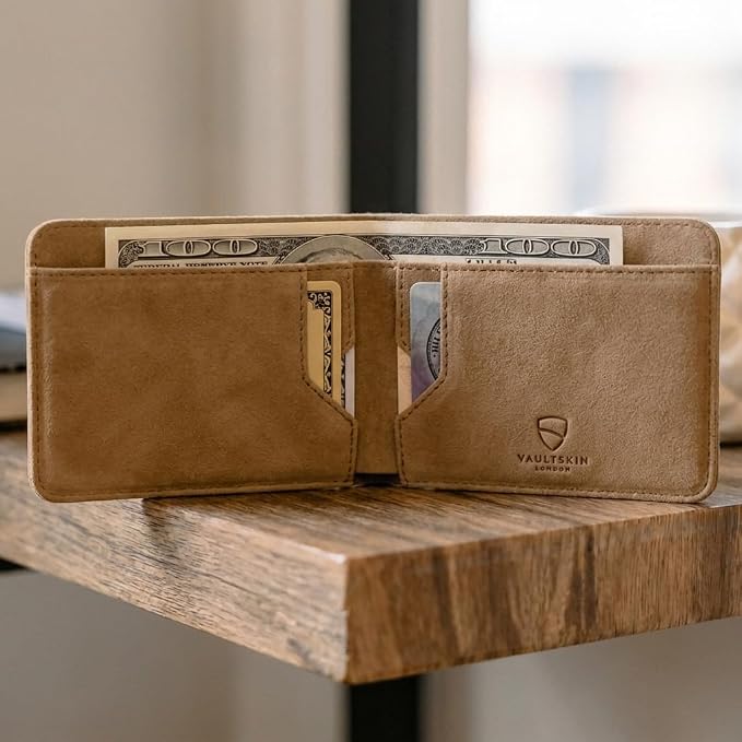 Vaultskin MANHATTAN Slim RFID Blocking Bifold Leather Wallet for Men - Men’s Leather Wallet, Front Pocket Minimalist Card Holder, Holds 9 Cards and Cash, Premium Italian Leather