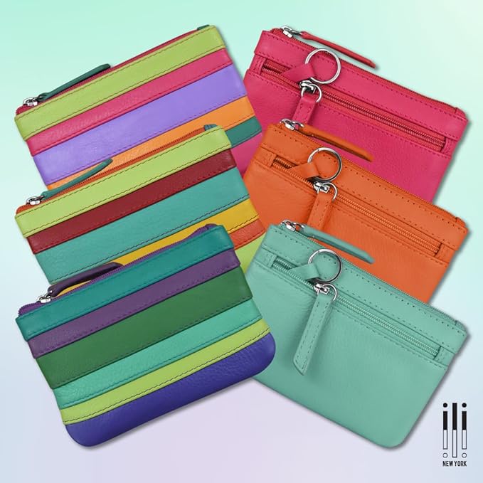 ili New York Mini Leather Coin Purse, Compact Genuine Leather Pouch with Key Ring & RFID Protection, Used for Coins, Keys and Cards, Ideal for Travel and Everyday Carry, Citrus