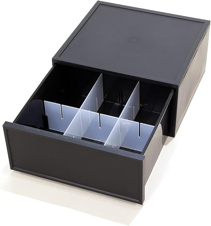 ASTAGE drawer block plastic bins stacking storage modular storage drawer home closet living office organizer with divider (Black, Medium B)