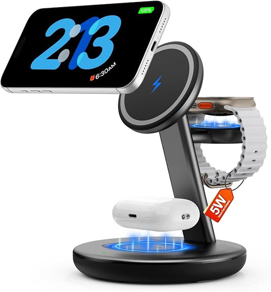 for Apple Watch 5W Fast Charger,3 in 1 Wireless Charging Station,for Apple Mag-Safe Charger Stand,Fast Magnetic Wireless Charger Station for iPhone 17 16 15 14 13 12 Series,Airpods,Apple Watch