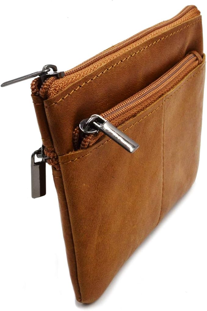 Freezx Women Genuine Leather Coin Pouch Zip Mini Purse Wallet Key Chain 3 Zipper
