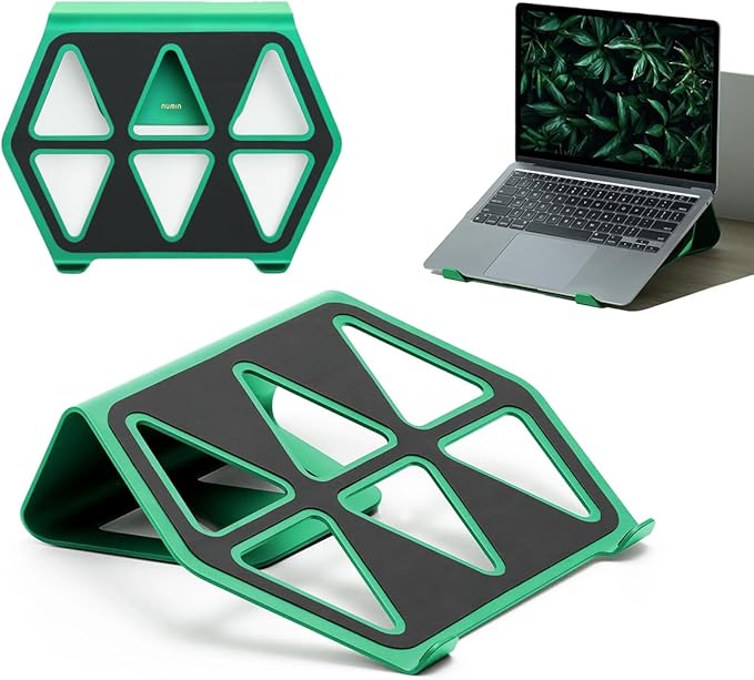 NUMIN Facet Laptop Stand Green | Laptop Tabletop Stand | Sturdy Rust Free Metal and Wood Design | Anti Slip leatherite Surface | Compatible for MacBook, HP, Dell, Lenovo