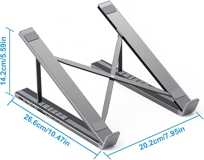 Ergonomic Notebook Dock ??Laptop Stand Workstation | Multiport usb c Adapter 8 in 1 Hub with Fast Charge, Adjustable Height Tablet Holder, Desktop Organizer for Remote Office, Home Study, gameng Setup