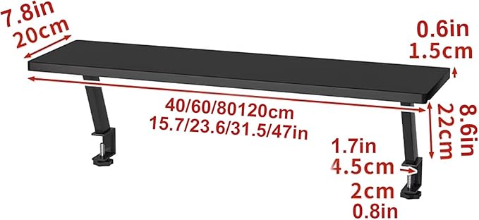 Clamp on Desk Organizer Shelf, Clamp on Desk Shelf, Desk Extension Shelf, Floating Desk Shelf, Clamp on Base, Adjustable Desk Extender Side Table, Desktop Storage Shelf(White,40cm/15.7")