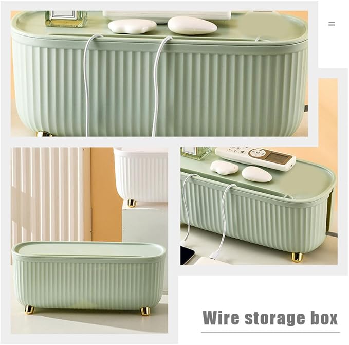 Cable Management Box with Lid Power Cord Organizer Table Socket Storage Box for Home and Office Desk Use Dustproof Green
