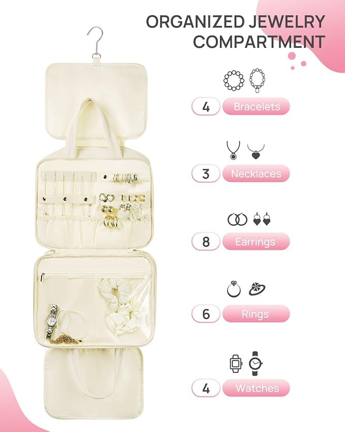 Telena Travel Toiletry Bag with Jewelry Organizer for Women, Puffy Hanging Makeup Bag Lightweight Cosmetic Bag Organizer for Travel Essentials