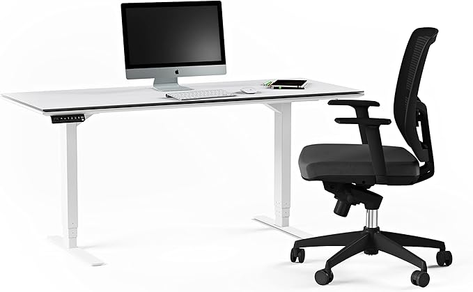 BDI Furniture Centro 6452-2 - 66'' x 30" Standing Desk for Home or Office, Electric Height Adjustable with Memory Preset, Cable Management and Satin-Etched Glass Top, Satin White