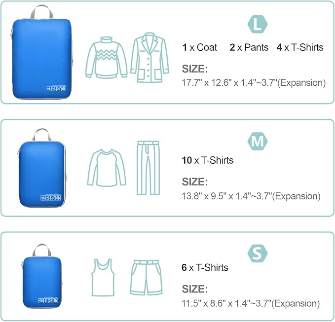 Cambond Compression Packing Cubes for Travel - Lightweight Expandable Travel Bags Luggage Organizers Travel Essentials Compression Cubes for Travel Space Saver for Carry on Suitcases Organizer