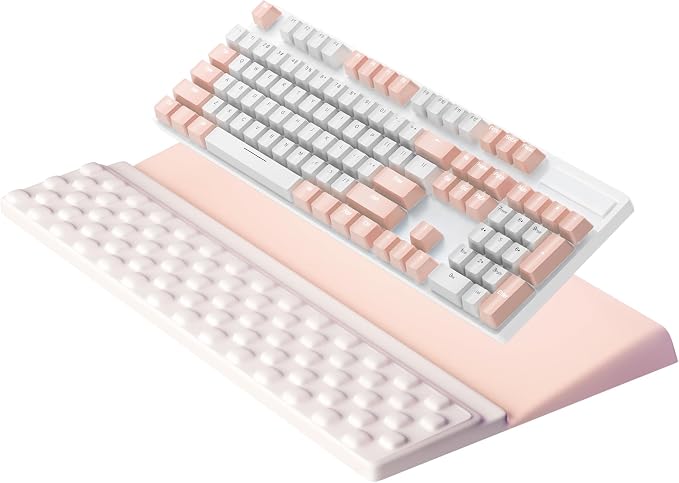Ospelelf Keyboard Wrist Rest, Ergonomic Memory Foam Wrist Support for Typing & Gaming, Tilted Keyboard Pad, Aesthetic Desk Accessories for Office, Relief for Carpal Tunnel & Wrist Pain, Pink White