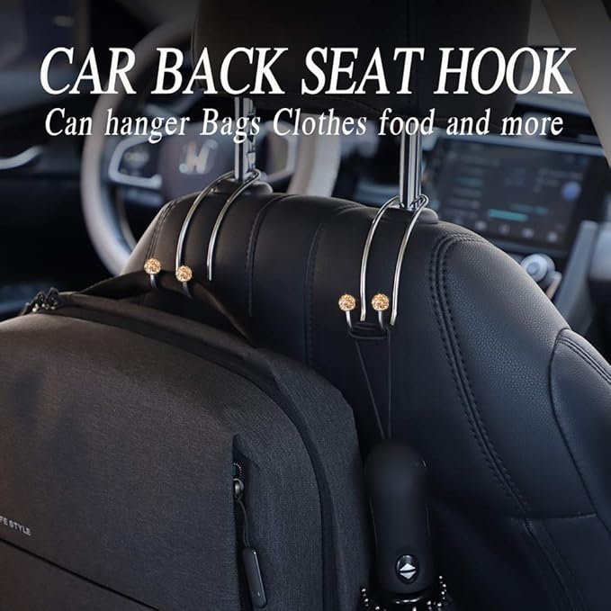 SAVORI Auto Hooks Bling Car Hangers Organizer Seat Headrest Hooks Strong and Durable Backseat Hanger Storage Universal for SUV Truck Vehicle 2 Pack (Gold)