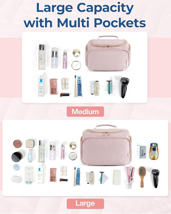 BAGSMART Travel Toiletry Bag for Women, Cosmetic Bag Makeup Bag Organizer with Handle, Travel Bag for Toiletries, Travel Accessories, Full Sized Container