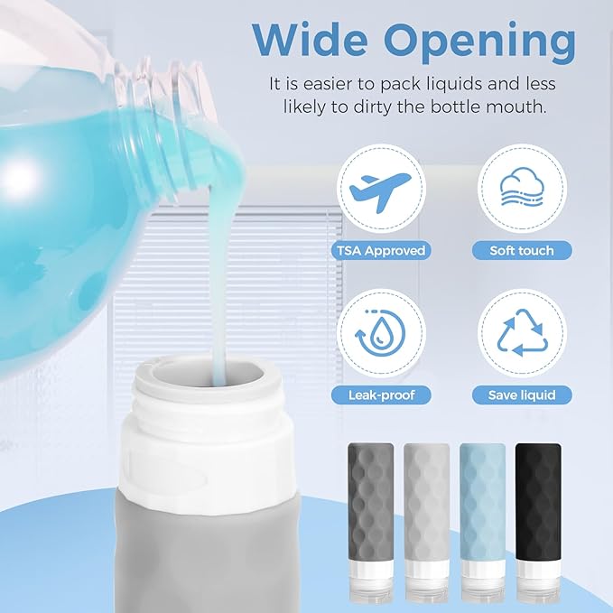 Silevoler 16pack Travel Bottles for Toiletries, TSA Approved Travel Size Containers Set, Leak Proof Refillable Liquid & Creams Toiletries Accessories Kit W/Toiletry Bag (Gray)