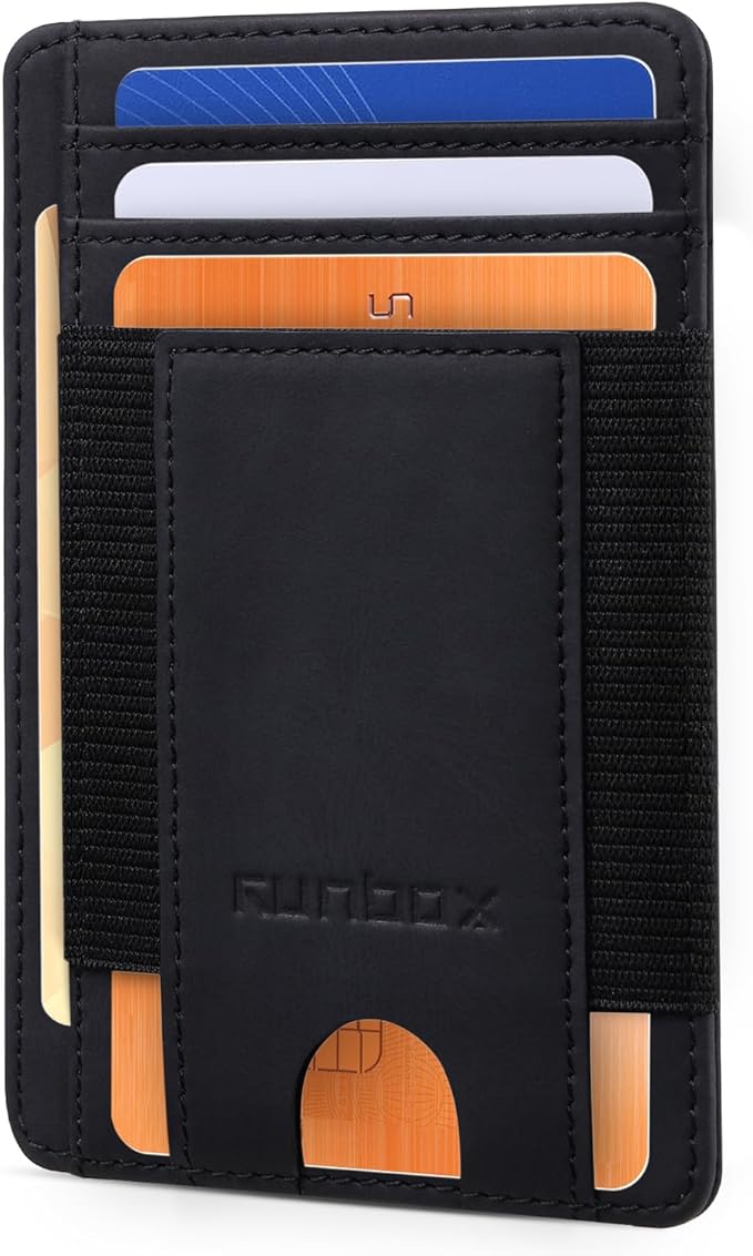 RUNBOX Slim Minimalist Wallet 8-12 Cards Front Pocket RFID Blocking Leather Small Thin Card Holder Wallets for Men and Women Gifts for Him
