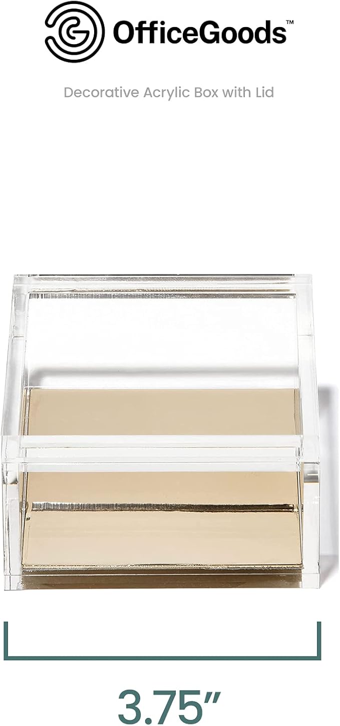 OfficeGoods Acrylic Desk Organizer w/Gold Base – Functional & Elegant Odds & Ends Box for Display or Storage – Perfect for Home or Office, Kitchen, Bathroom Vanity, Curio Display - Medium