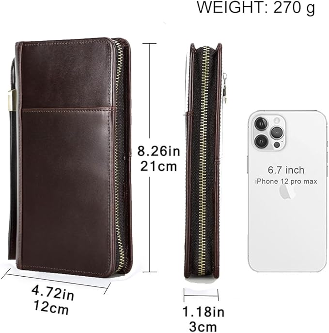 CONTACTS Travel Passport Wallet for 4 Leather Family Passport Holder Clutch Wallet Zipper Wrist Card Purse RFID Blocking with 13 Card Slot Fit up 4 Passports