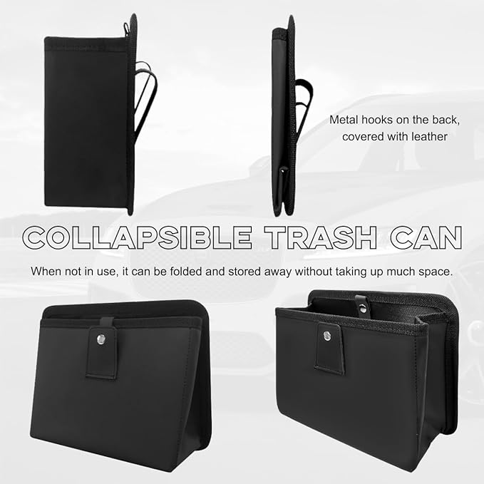 Yourkar Car Trash Can, Foldable Waterproof Leather Car Garbage Organizer Holder, Automotive Mini Dustbin Container with One Roll Trash Bag, Universal Interior Car Accessories (Gray, M)