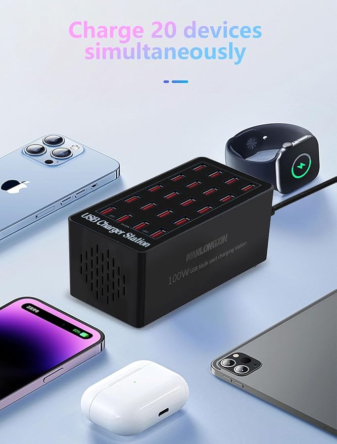 Charging Station, 100W 20Port USB Charging Station, Multiple USB Charger Station, Charging Station for Multiple Devices, Multi USB Charging Station, Chargers for Multiple Devices