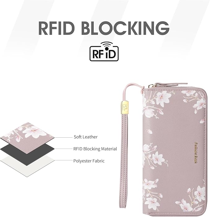 Pomelo Best Womens Wallet RFID Blocking Leather Multi Credit Card Large Capacity Wristlet Zip Around Long Wallets for Lady