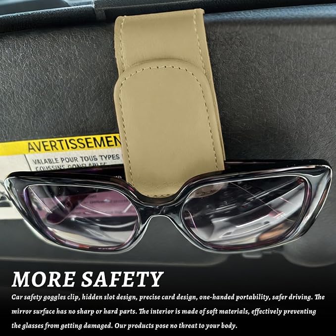 Sunglass Holder for Car, Car Sunglass Holder, Magnetic Leather Sunglasses Holder and Ticket Card Clip, Auto Multi-Functional Sun Visor Eyeglass Holders for SUV Pickup Truck (Beige)