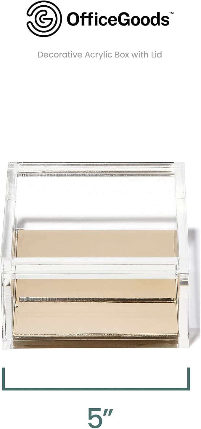 OfficeGoods Acrylic Desk Organizer w/Gold Base – Functional & Elegant Odds & Ends Box for Display or Storage – Perfect for Home or Office, Kitchen, Bathroom Vanity, Curio Display - Large