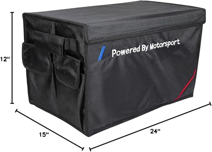 Car Trunk Organizer, Large Collapsible Storage Container, Multi-Compartment with Side Pockets, Black