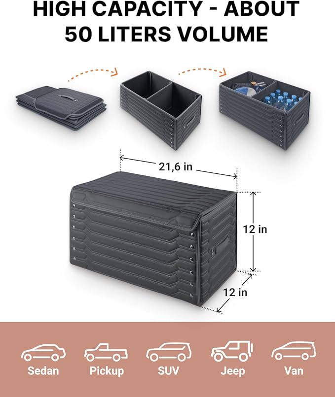 Owleys Trunk Organizer for Toyota Tacoma Gifts for Men – Premium Truck Accessories Organizer for 2000–2025 Models – Car Storage Box for Back Seat, Bed & Console – Highway 21