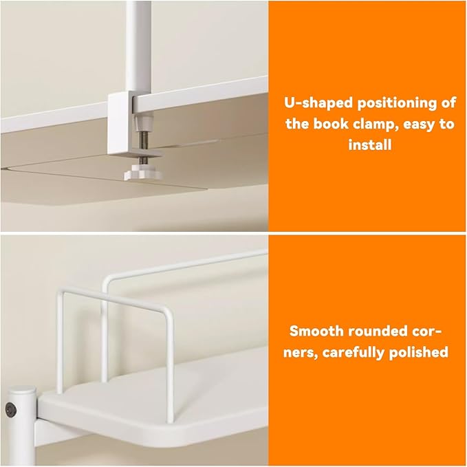 Clamp On Desk Organizer Shelf Extender Side Table Shelf Metal Desk ShelfTable Shelving Unit Design C-Clamp-on Above Or Under Desktop StorageShelf(Black,60cm/23.6")