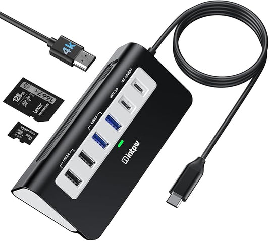 P9 USB-C Docking Station, intpw 9-in-1 USB C Hub with 4K HDMI, 3 Type A/C 3.0 5Gbps, PD 100W, 2 Type-A 2.0, SD/TF Ports, Compatible with MacBook, iPad, iPhone 17 Series