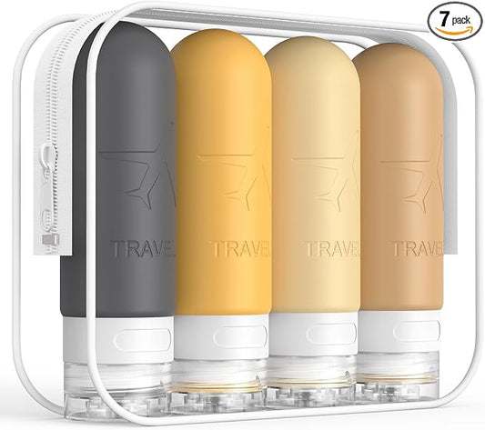 ME.FAN Travel Bottles for Toiletries,3oz Silicone Travel Size Containers, TSA Approved Squeezable Portable Split Bottle, Travel Accessories for Conditioner Shampoo Lotion - 4 Pack Yellow
