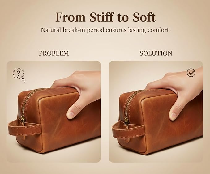The Tannery Genuine Leather Toiletry Bag For Men & Women, Lightweight Pouch For Unisex, Durable Makeup Kit Bag, Best Gift For Father's Day, Stylish Travel Organizer, Thanks Giving (Tan Brown)