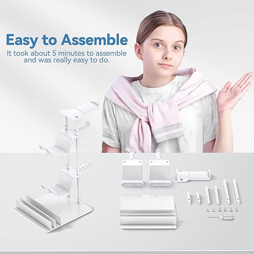 KDD Headphone Stand, Controller Holder & Headset Holder for Desk, Earphone Stand with Aluminum Supporting Bar, Universal Storage Organizer Headphones/Controller/Switch/Mobile Phone(White)