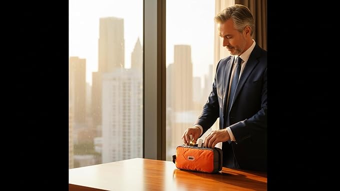 GOX Small Travel Toiletry Bag, Dopp Kit Case For Men, Multifunction Organizer Pouch (Orange/Grey)