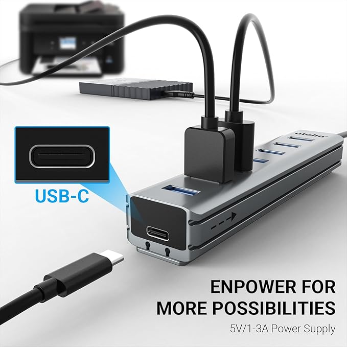 atolla 7-Port USB 3.0 Hub with Removable Sliding Rails - High-Speed Data Splitter for Desk Organization & Stable Connection, Compatible with MacBook, Laptop, PS4, PC